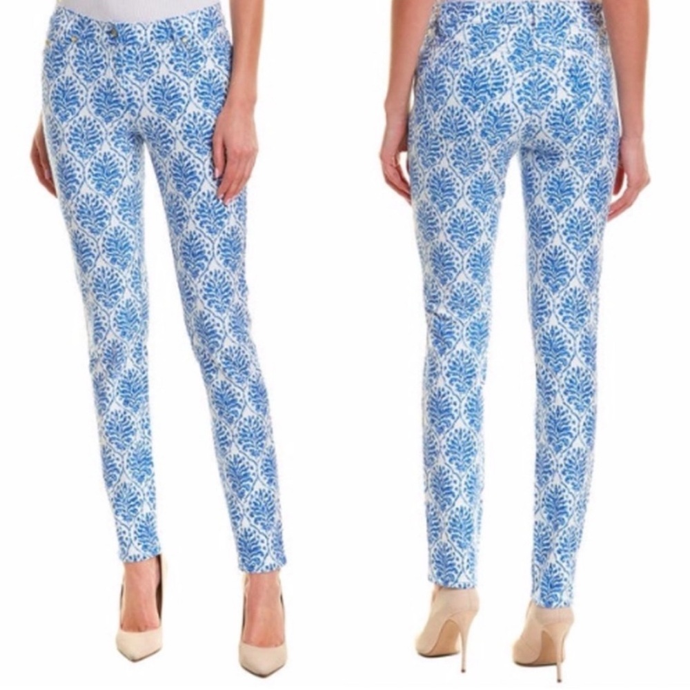 J. McLaughlin Lexi Jeans Slim Straight Leg Stretch Blue White Pants Size 4